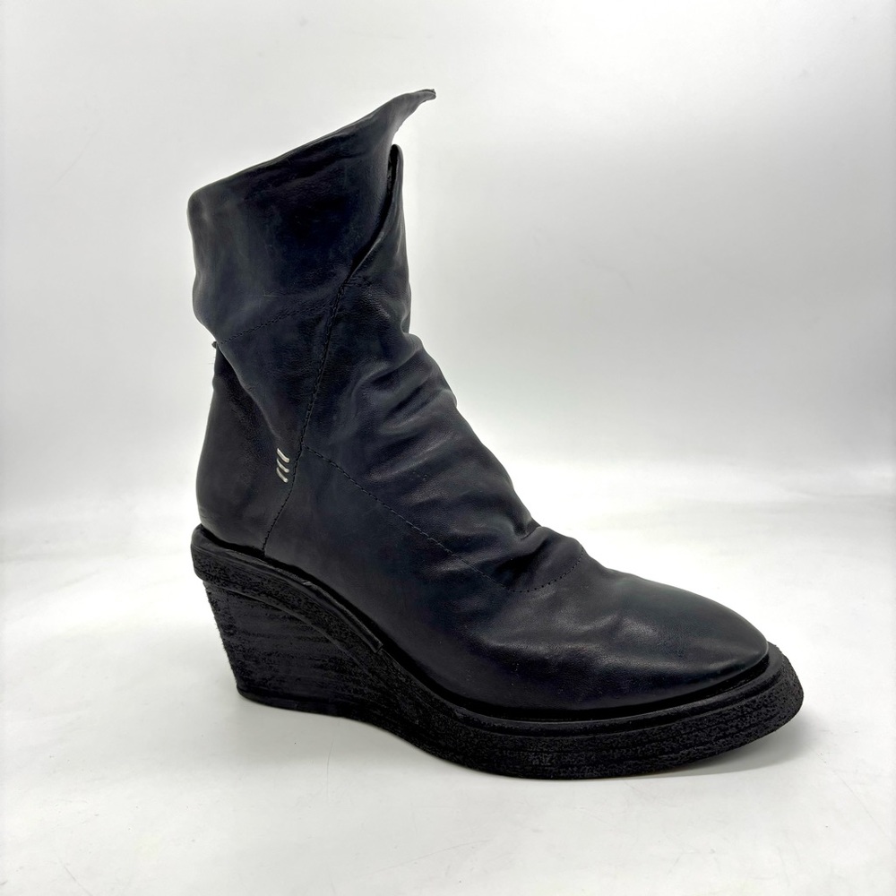 Rare A.S.98 Black Leather Wedge Ankle Boots